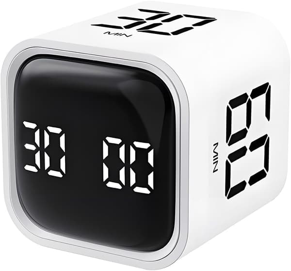 Timer - Vækkeur - Pomodoro Terning - Fokus Timer Terning - Digital Nedtællingstimer til Arbejde og Studie - USB-C Genopladelig - Tyngdekraftssensor - Tidsstyringsværktøj