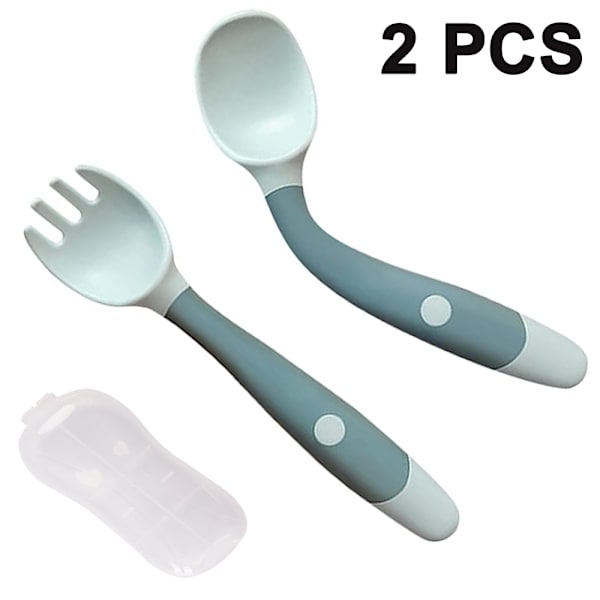 Baby Bestick Skedar Gafflar 2 Set, Söta Småbarn Matningsträning Sked och Gaffel Bestick Set Lätt Grepp Värmebeständig Böjbar BPA-fri