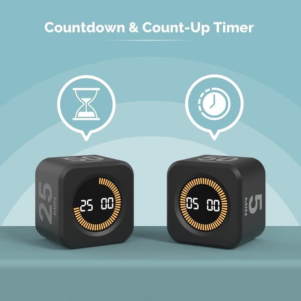 Pomodoro Timer Block - En visuell og effektiv tidtaker - har roterende nedtellinger på 5/10/25/50 minutter og tilpassbart stille modus.