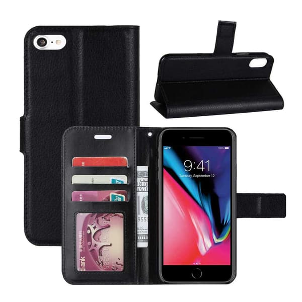 iPhone 6/7/8 Plus Lompakkokotelo Nahka Kotelo Musta musta black