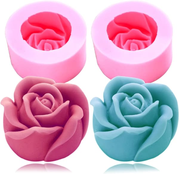 2 stk roseformet lysform i 3D Fondant Blomster Silikon Voksform