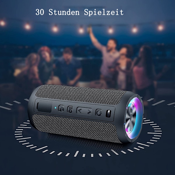 Bluetooth-högtalare med ljus, bärbar Bluetooth-låda med IPX7-vattenskydd, dubbla baselement, handsfree-funktion, trådlös Bluetooth-högtalare