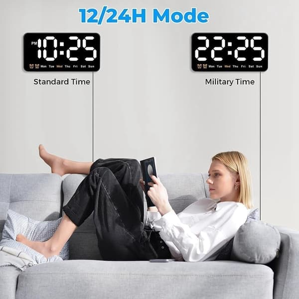 Digital väggklocka, 9 tums LED digital klocka med 12/24h, stora siffror, liten tyst väggklocka Vitt ljus White Light