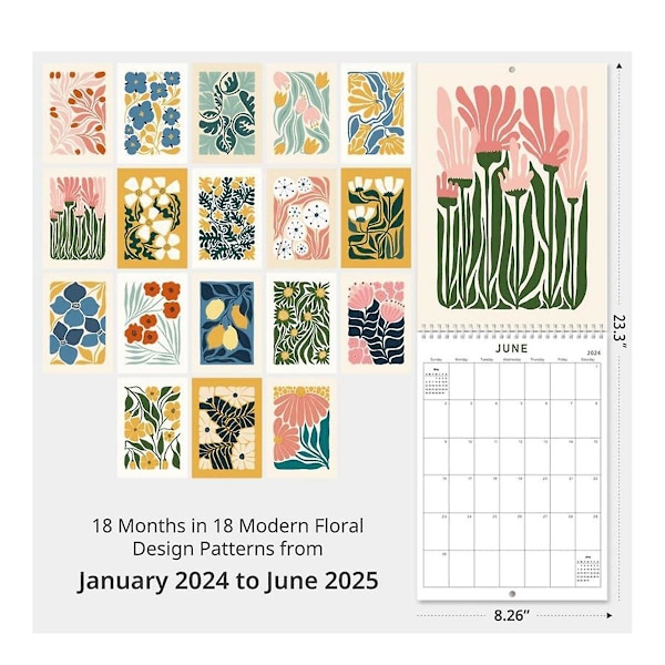 Väggkalender 2024-2025, Abstrakt Konst Väggkalender 2024 Från Januari 2024 Till Juni 2025, A4 Kalender