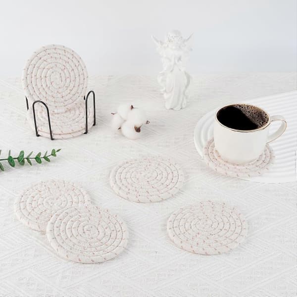 Coasters med holder, bomuldsvævede coasters sæt med 8 til bordbeskyttelse, boligindretning, glas, kopper, indflytningsgave