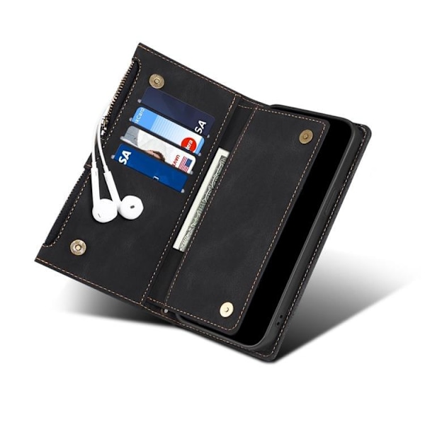 iPhone 14 Plånboksfodral Flap Zipper Strap - Svart