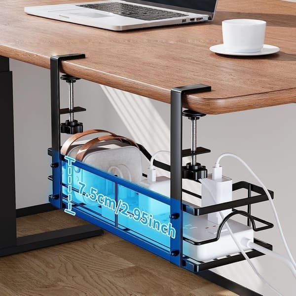 Under-Desk Storage Shelf with Hanging Rack - Drill-Free Carbon Steel Organizer for Office and Kitchen, Space-Saving and Portable