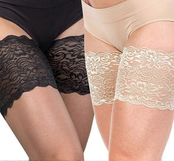 Elastiske lårstropper mot gnagsår, silikon, sklisikker blonde, sokkefôr, 1 par (E, svart)