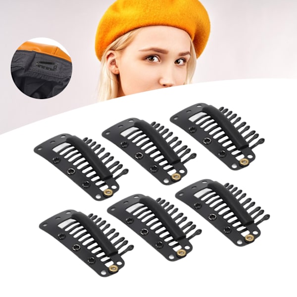 100 st hårförlängningsklämmor Multipurpose 38mm 10 tänder perukklämmor för hårförlängningar DIY Svart