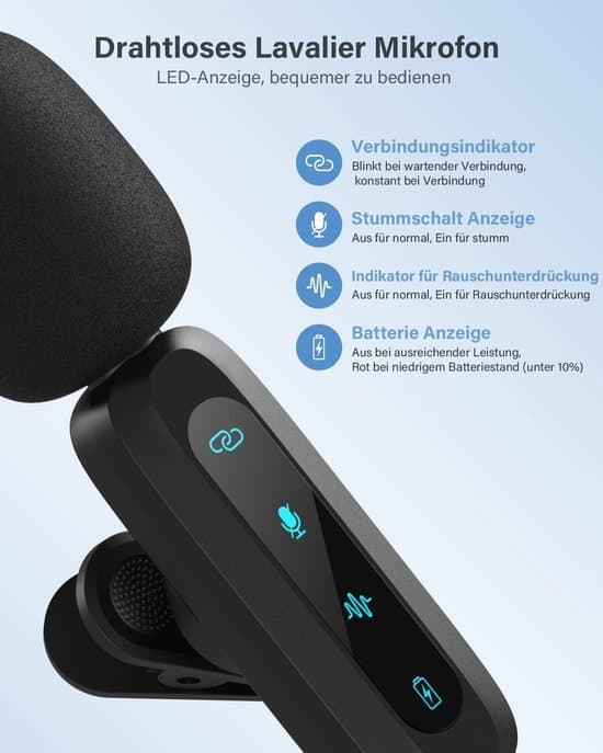 Lavalier trådløs mikrofon – 2-delt minimikrofon med støjreduktion og rumklang – til Vlogging Video TikTok YouTube – Sort – 1 sæt