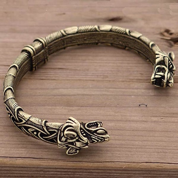 Handgjord armband nordisk metallarmring handgjord viking varghuvud armband armband