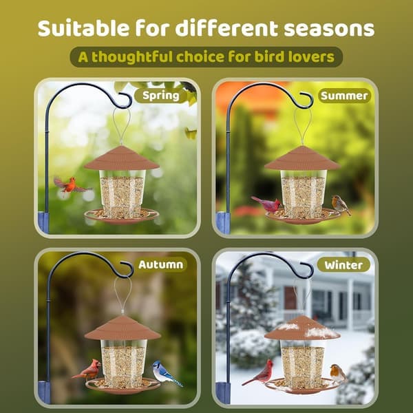 Outdoor Bird Feeder, Heavy Duty Plastic Bird Feeder with Hanging Hook, Squirrel Proof, Durable Brown Bird Feeder.