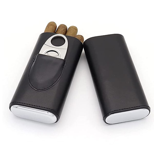 3 Finger Humidors Läder Cedar Fodrad Cigarr Humidor Silver Cigarr Cutter