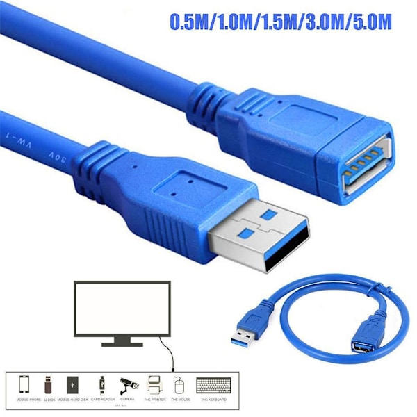 USB 3.0 Typ A hane till hona förlängning datasynkroniseringskabel blueC 150cm