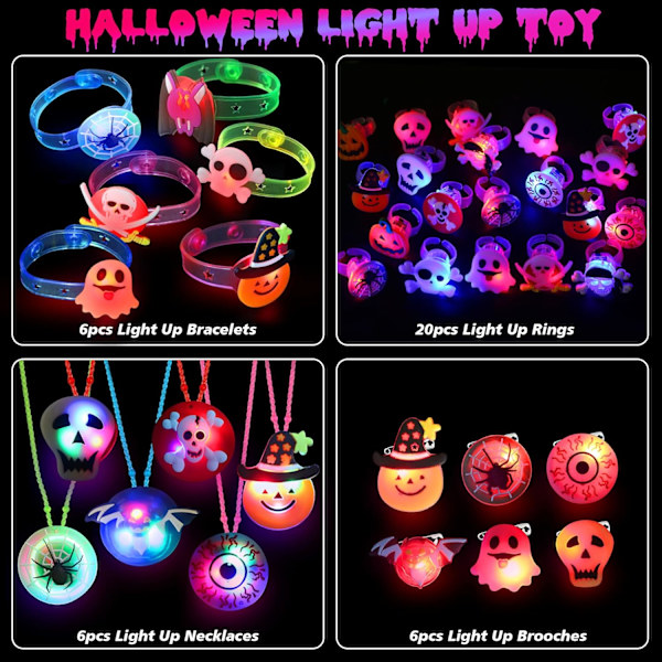 Halloweenfest gynnar leksaker för barn 24 delar Halloween LED Light Up Ring Halsband Armband Brosch - Halloween Light Up Toys Glow in the Dark