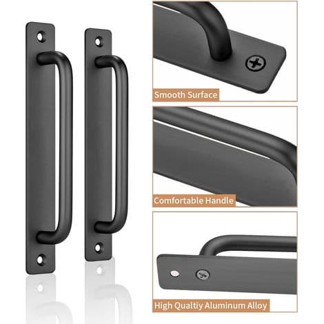 2 Pieces Sliding Door Handles, Pull Handle for Aluminum Alloy Cabinet Doors, Modern Barn Style Kitchen Handles for Wardrobe, Shed, Drawer, Black
