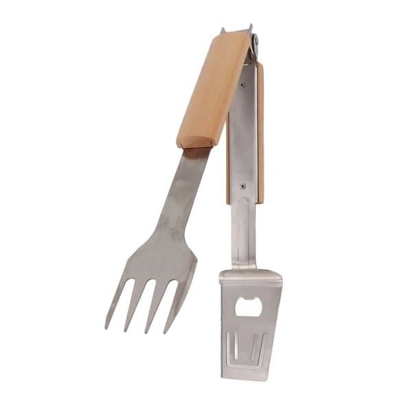 Grillspade, gaffel og tang i rustfritt stål, lange håndtak, multifunksjonell grilltang for camping