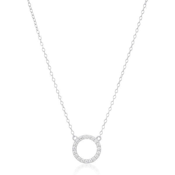 Silverpläterad öppen cirkel Cubic Zirconia CZ hänge halsband för kvinnor