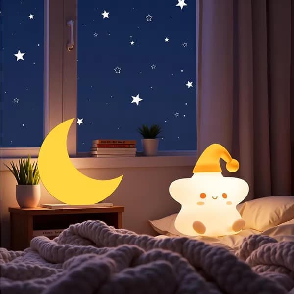 Cute Star Night Light with Remote Control, 10-Level Dimmable & Rechargeable LED Lamp, Soft Silicone Bedroom Decor & Gift for Kids & Adults