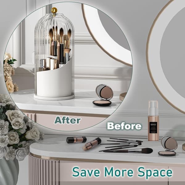 Makeup Brush Holder with Lid Cosmetic Tools Organizer 360 Rotating Waterproof Dustproof Beauty Brush Storage for Dressing Table Transparent