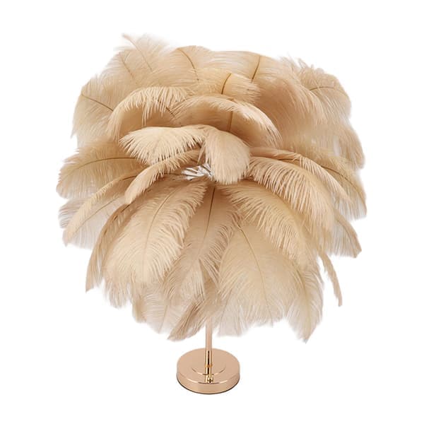 Ostrich Feather Table Lamp, Rechargeable, Modern Romantic Decorative Lamp, Bedroom Lamp, Bedside Lamp, Home Decor Light Tan