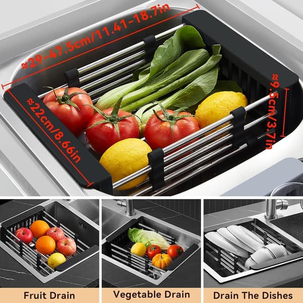 Over-the-Sink Dish Drying Rack, Extendable Over-the-Sink Grill Telescopic Drain Basket Kitchen Shelf Drain Basket Sink Rack