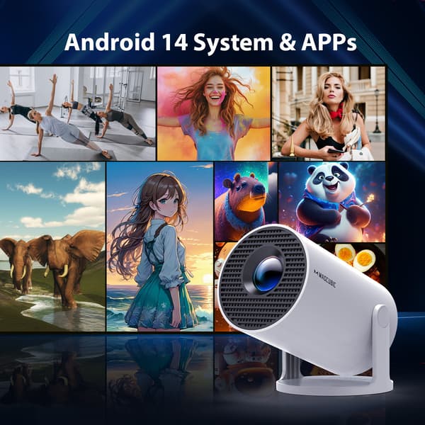 2026 HY300 Pro Smart Android 14 HD-projektor med apps, WiFi & Bluetooth hvid white