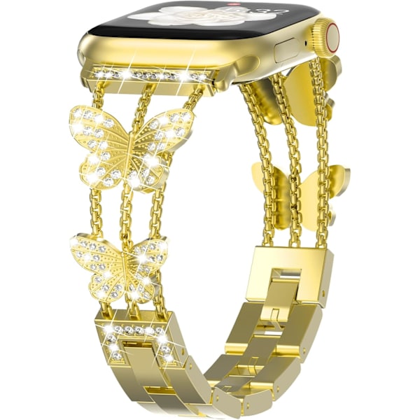 Armband kompatibel med Apple Watch för kvinnor, glittrande fjärilsdesign, fashion metall bling, rostfritt stål, ersättningsband Gold 42/44/45mm Gold 42/44/45mm