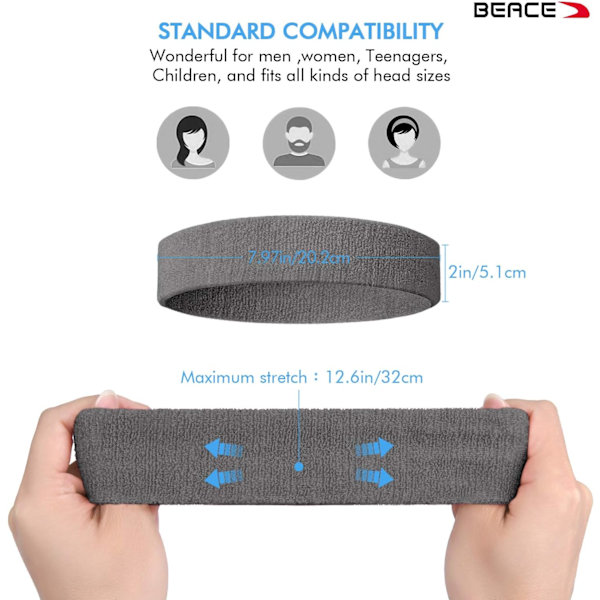 3-pack svettband sport pannband för män och kvinnor - fukttransporterande atletisk bomullsfrotté svettband för tennis, basket, löpning, gym,
