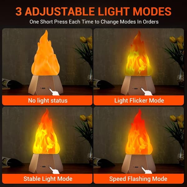 USB oppladbar LED-lampe med flammeeffekt og 3 lysmoduser