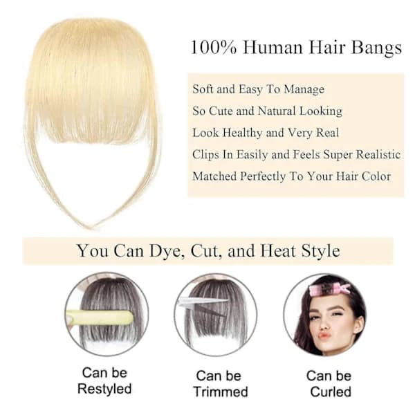 Luggs Bangs, 100% Real Human Hair, Thin Bangs, Clip-on Air Bangs for Women, Curved Bangs Light Brown