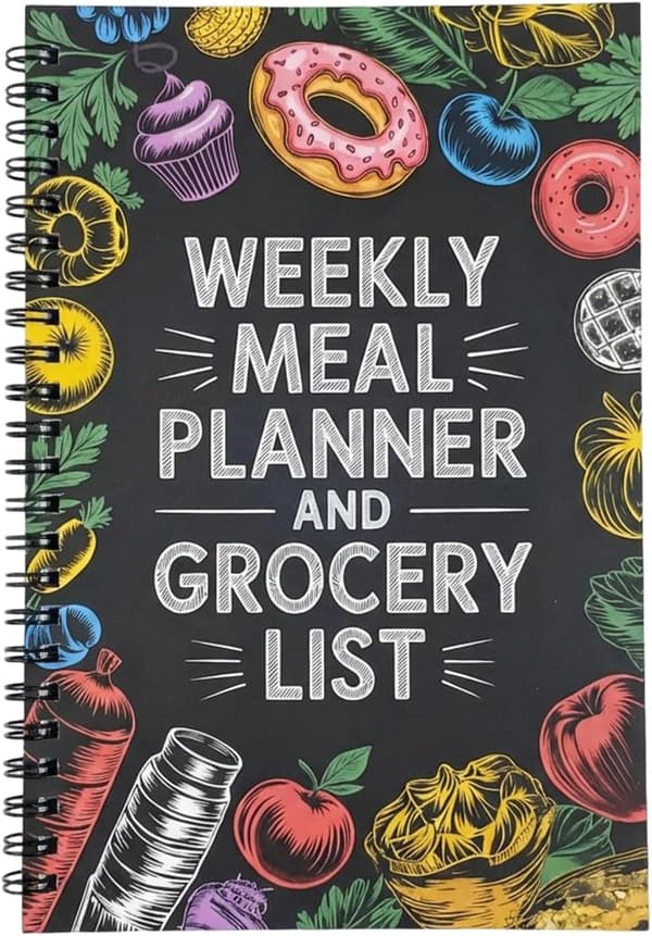 Meal Planner | 100 Pages Spiral Bound Schedule Journal Organizer | Meal Prep Notebook with Shopping Lists -.