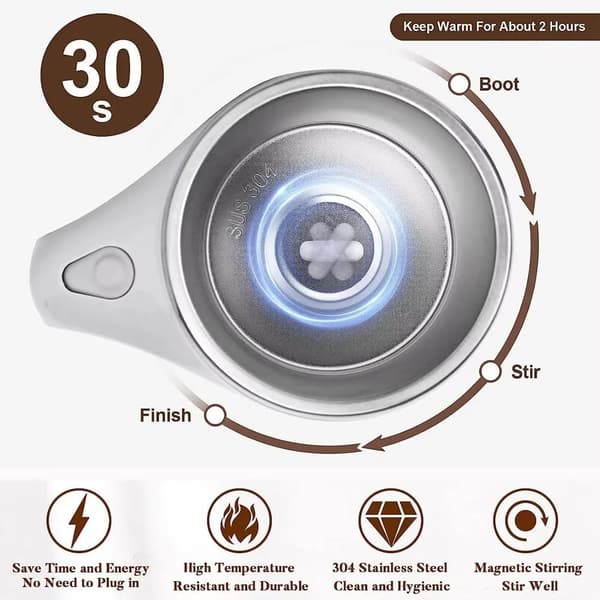 Self-Stirring Coffee Mug - Automatic Magnetic Mixing Cup with Stainless Steel Lid for Coffee, Milk, Cocoa and More (Pearl White)