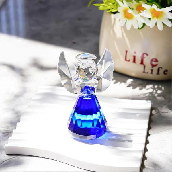 Blå Krystal Engelfigur, Glas Skytsengel Statue Gaver til Kvinder, Kunst Samlerobjekter til Boligindretning blue