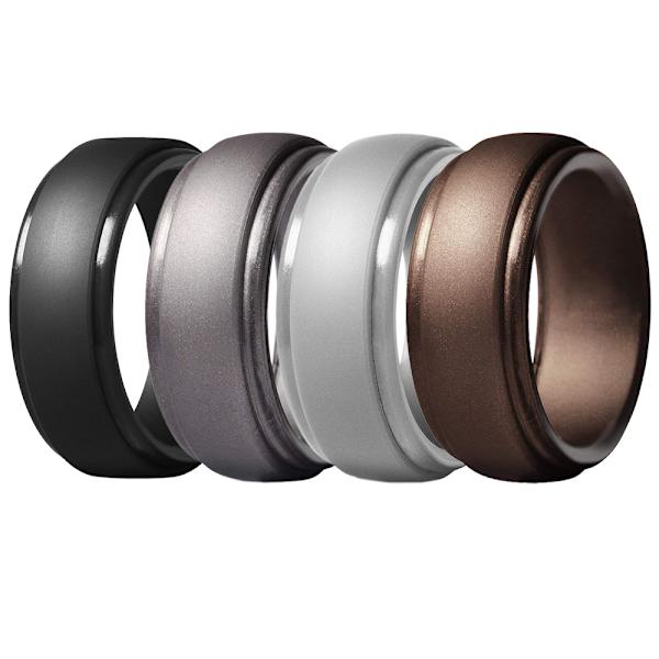 Silikonring för män, stegad kant, med andningsbara spår - 8 mm bred, 2,5 mm tjock