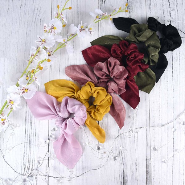 6 st satin silkescrunchies kaninöron rosett hårsnoddar elastiska hårband för kvinnor accessoarer