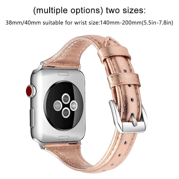 Läderband kompatibelt med Apple Watch, tunt läderarmband för iWatch Series 5/4/3/2/1 38-40mm Svart