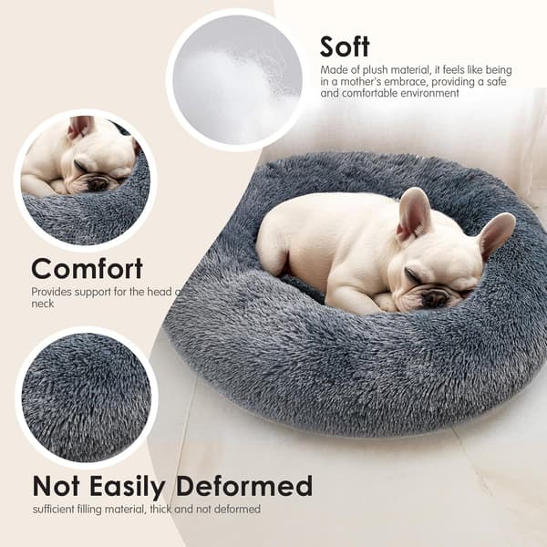 Universal sovemåtte til katte og hunde – 50 cm indendørs seng; Beroligende donut-stil seng velegnet til hvalpe og killinger; Vaskbar, fluffy (mørkegrå) Dark Gray