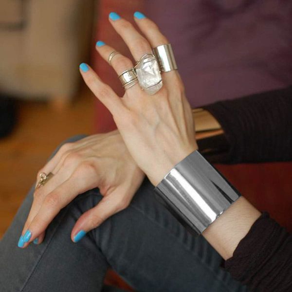 4-delad set manschettarmband, damöppet brett linjearmband, guld handleds manschett omslag armband