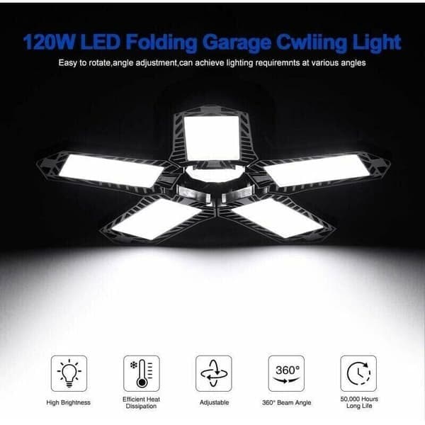 SALG - LED garasjebelysning - 120 W - 12000 lm - Verkstedlampe - Formbare taklamper - E26/E27 paneler - 1 lampe