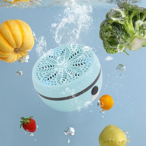 Portable Fruit Cleaning Machine - Mini Vegetable Washer with 3 Modes, 8 Liter Capacity, IPX7 Waterproof, Titanium Electrolysis (Sky Blue)