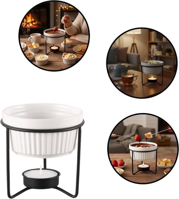 Keramisk tevarmer til smeltning af smør eller chokolade – fondue-stil design