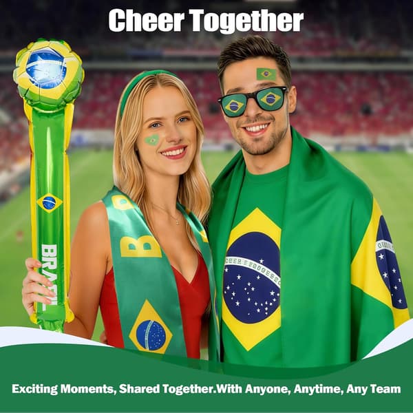 VM 2026 Fodbold Fan Support Kit 11 dele, VM Merchandise til Fans Tilbehør, Flag, Halstørklæde, Briller, Jubelpinde, Klapper & Kampprogram Plakat (Braz