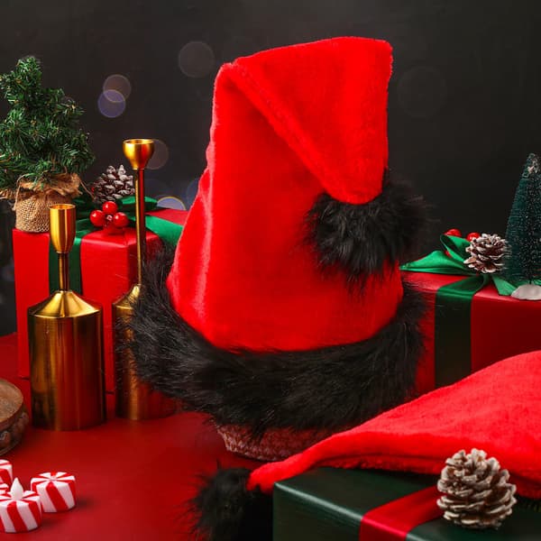 2 st Jul Tomtehatt Luddig Julhatt med Komfortfoder och Brätte Stor Unisex Plysch Tomteluva för Kvinnor Män