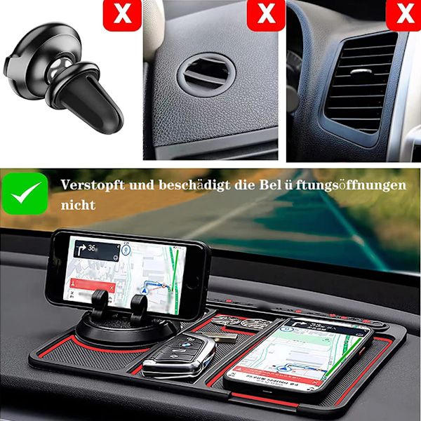 Mobiltelefonhållare bilinstrumentbräda (4 i 1), halkfri matta bilmobiltelefon med 360 graders roterbar hållare för mobiltelefon i bilen,