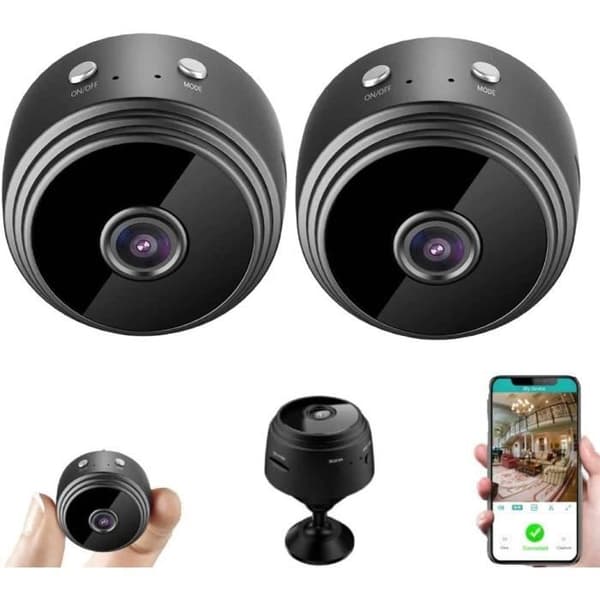 Sett med 2 Wi-Fi-kameraer, 1080p HD trådløst sikkerhetskamera, nattsyn, bevegelsesdeteksjon, lite kamera