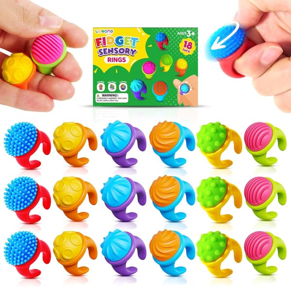 Fidget Toys Sensoriske Ringe til Børn: 18-pak Teksturerede Spinnerringe til Angstlindring - Sensorisk Legetøj til Autisme ADHD Særlige Behov Klasseværelse