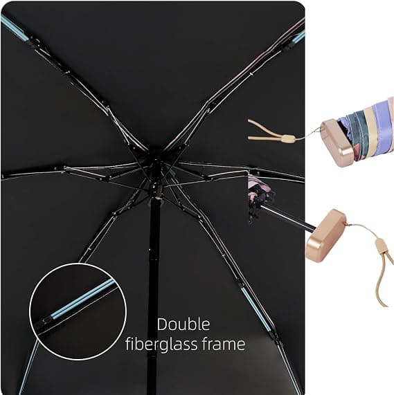 Mini folde paraply, regn- og solbeskyttelse dobbeltanvendelse, blomsterdesign, UPF50+ sort belægning til UV-beskyttelse, kvinders vindtætte lomme paraply.