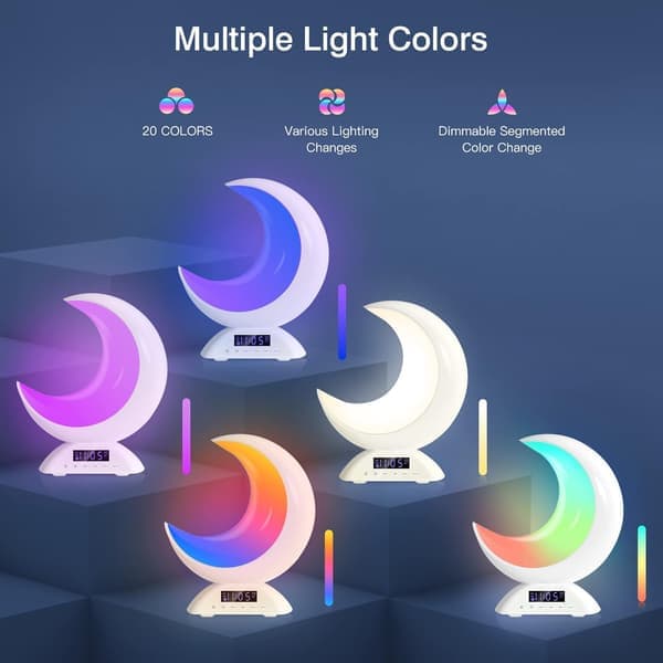 Månebordslampe med vækkeur, RGB & Bluetooth - Justerbart stemningslys, scene- og musiktilstand til soveværelse, stueindretning
