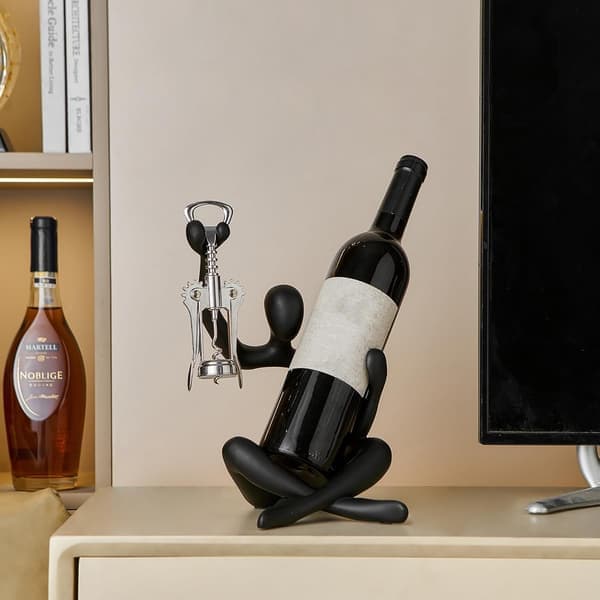 Modern Wine Holder, Decorative Resin Wine Rack with Hollow Design (Black)